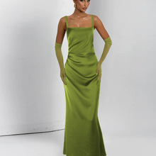 ZX25166PFO欧美跨境新款气质性感长裙气质露背缎面包臀吊带连衣裙