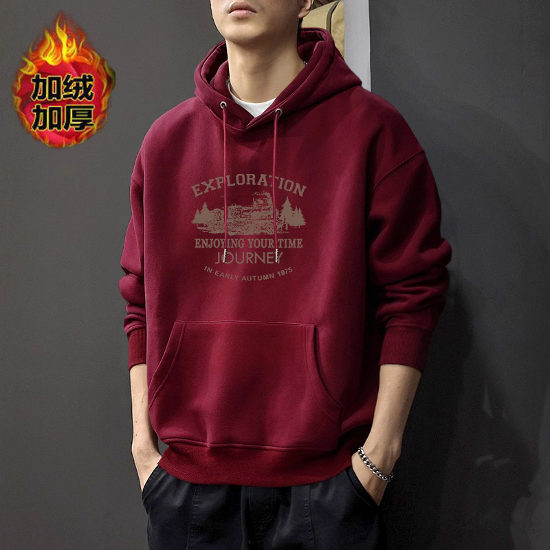 Camisa encapuchada roja vino con veludo - 2574