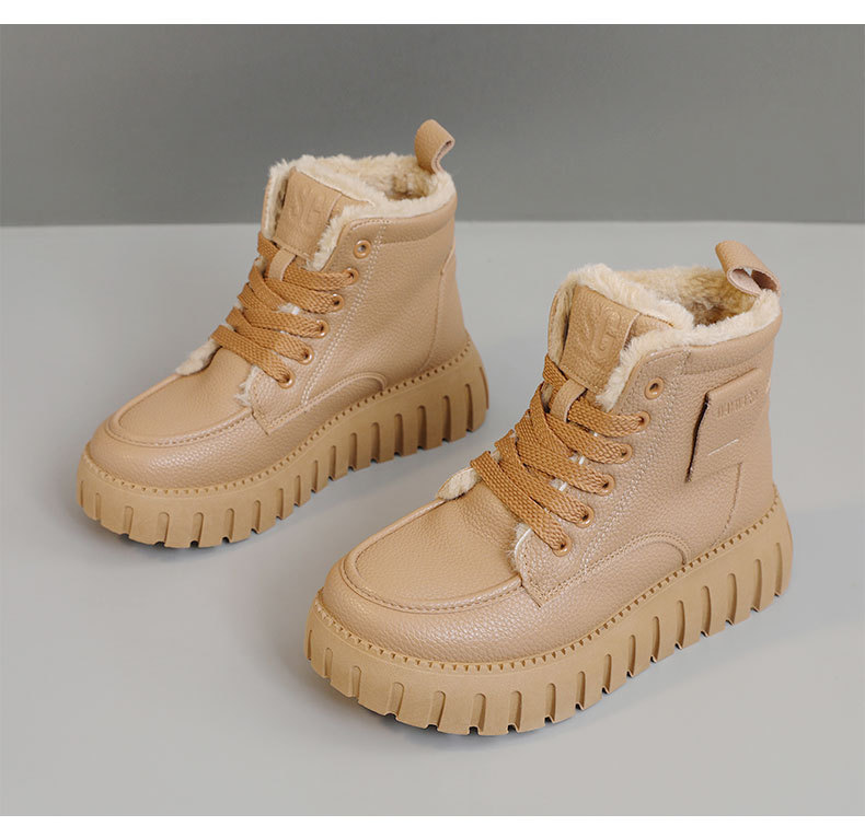KT2283 New 2024 Winter Thick soled Women's with Veet Solid Color Warm High Top Cotton Shoes for Height Increase, Student_voghion.com