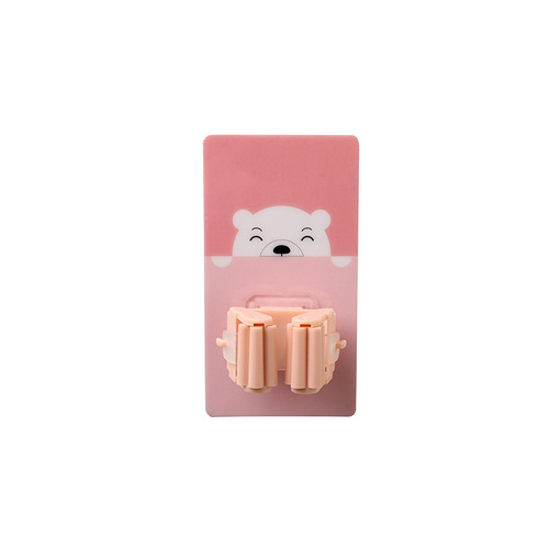 Household cartoon bear wall-mounted mop clip bathroom traceless powerful hanger bathroom punch-free storage mop rack