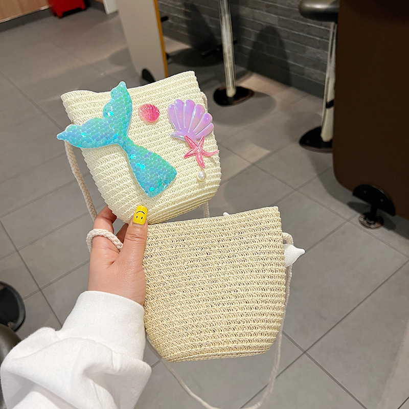 Shoulder Bag Bags Type Kid'S Straw Cartoon Cute Square Zipper Shoulder Bag