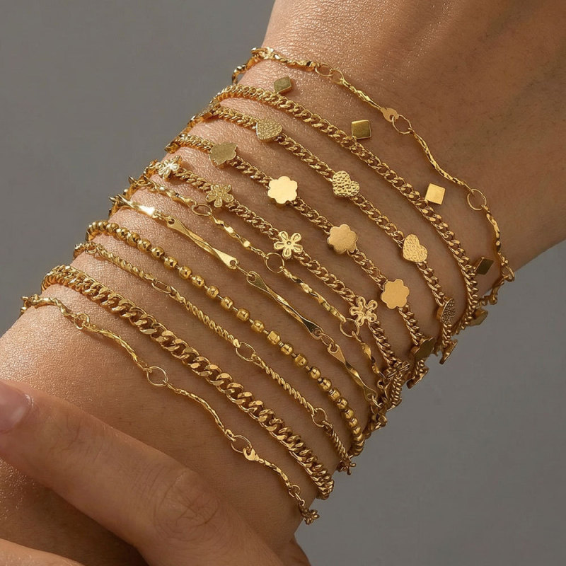 European and American Foreign Trade Fashion Stackable Paperclip Bracelet Gold Chain Jewelry Bracelet Set Gift for Women European and American Foreign Trade Fashion Stackable Paperclip Bracelet Gold Chain Jewelry Bracelet Set Gift for Women