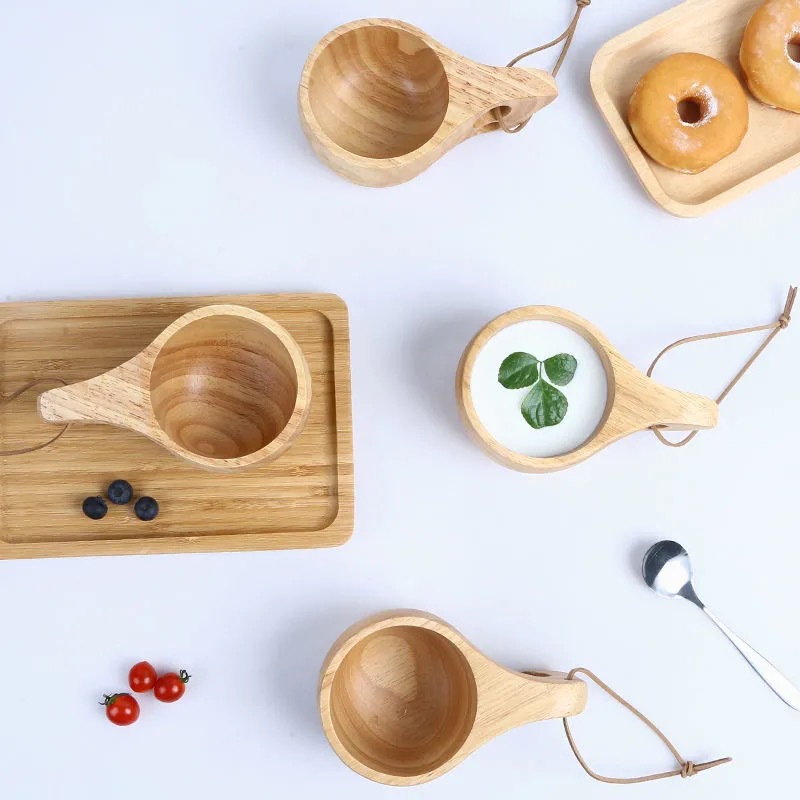 Hao Yuan Finland Cup Rubber Wood Cup Creative Nordic Japanese Milk Coffee Cup Multiple Styles Whole Wood Cup