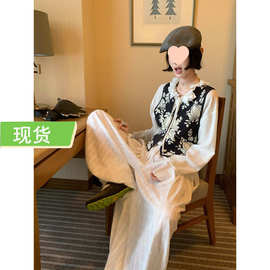 Mona张绮贤 夜阑花朵马甲/亚麻天丝混纺新中式通勤短外套女