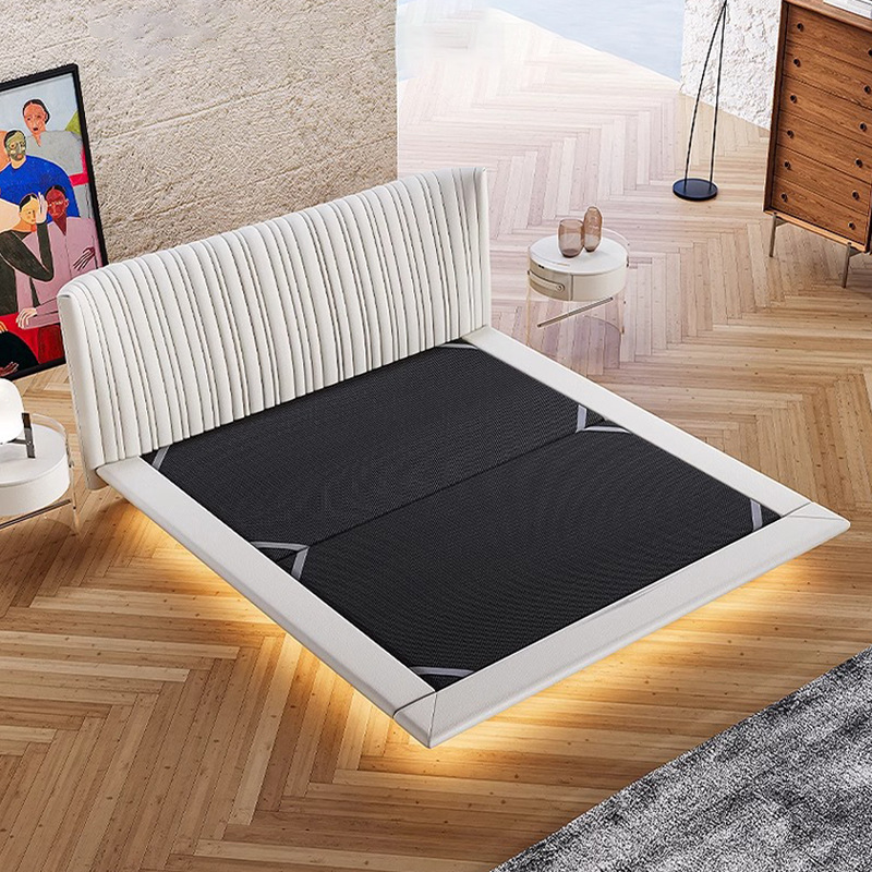 Italiano minimalista cama de cuero genuino cama de suspensión dormitorio principal cama de boda doble 1,8 m cama suave cama de cuero de diseño de alta gama