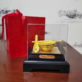 绒沙金装饰品摆件 龙凤碗 金碗筷 工艺品 富贵金饭碗结婚婚庆礼品