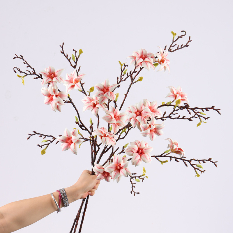 跨境仿真花6头木棉玉兰假花高级感婚庆家居客厅装饰EVA仿真花枝|undefined