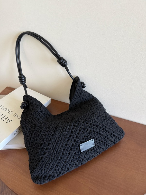 2025 新しい夏のクロスボディ中空織バッグホリデービーチバッグ綿糸と牛革ショルダーバッグ脇の下バッグ女性のための|undefined