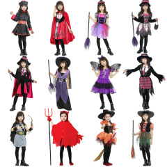 クロスボーダー卸売ハロウィン子供服女の子服ヴァンパイアcos服魔女小さな赤い帽子マント