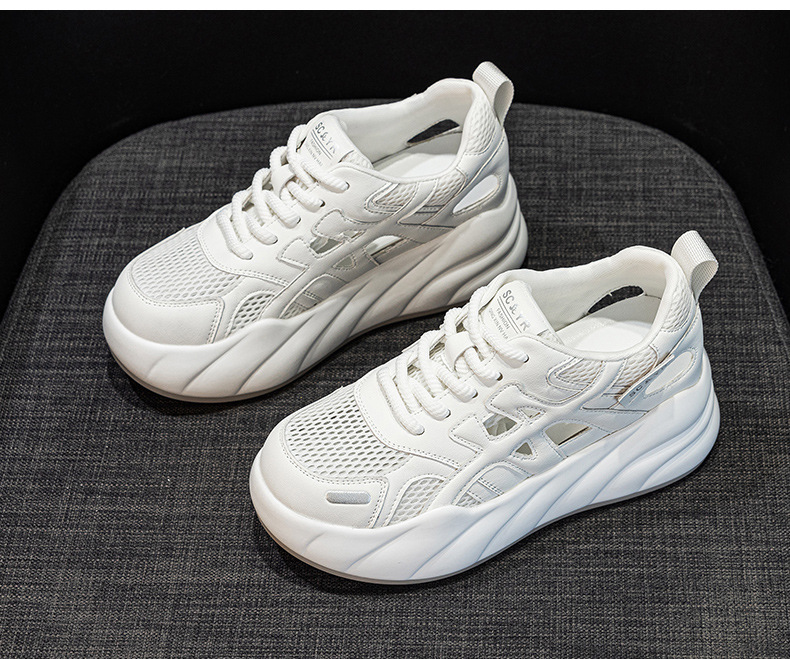 Giày sneaker nữ đế dày tăng chiều cao, phong cách thể thao thời trang, thiết kế đục lỗ thoáng khí mùa hè — M2896 màu trắng, M2896 màu xanh lam chi tiết 15