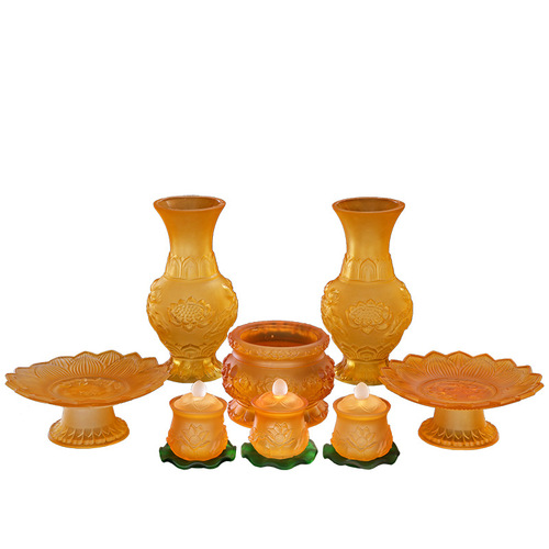 Glaze incense burner, fruit plate, holy water cup, vase ornaments for home use, indoor Buddhist supplies, supplies and supplies, set