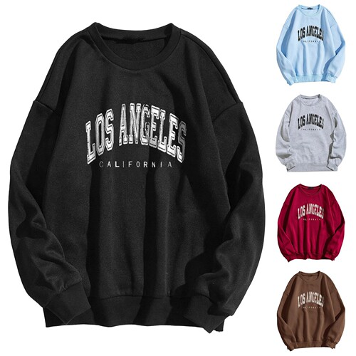 Korean-style printed round neck turtleneck top with letters, pure color, energetic, youthful, fashionable, warm, loose long-sleeved top