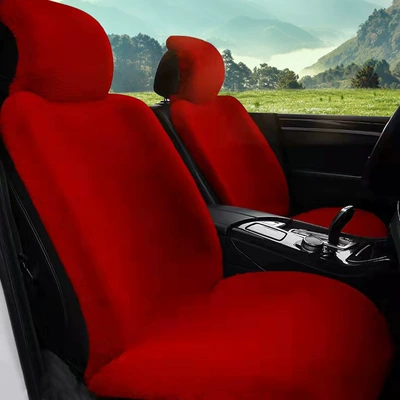 Seat cushion, seat cover, Fur Warm Single Seat Square Cushion - imitation-rabbit-fur-bright-red-car-alone