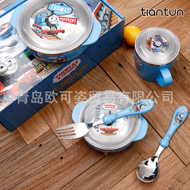 Korea Imported Genuine Thomas Children's Stainless Steel Tableware Set with Lid Water Cup Bowl High-end Tableware Gift Box