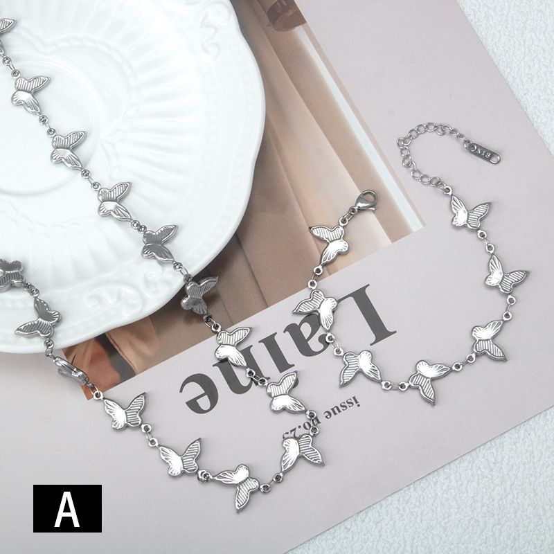Collier et bracelet papillon coquillage en acier inoxydable_voghion.com