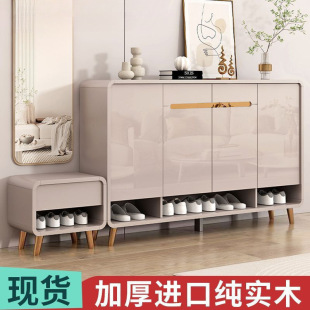 Solid Wood Shoe Cabinet for Home Use, with a Seat and Shoe-Changing Bench, Integrated Against the Wall, Large Capacity, New Model for Entryway Foyer Storage Shoe Rack