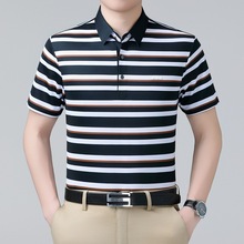 高端短袖T恤男2025夏季宽松透气爸爸装翻领中老年体恤商务polo衫