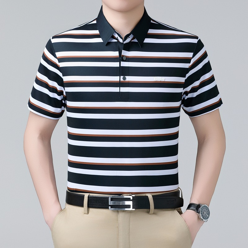 高端短袖T恤男2025夏季宽松透气爸爸装翻领中老年体恤商务polo衫