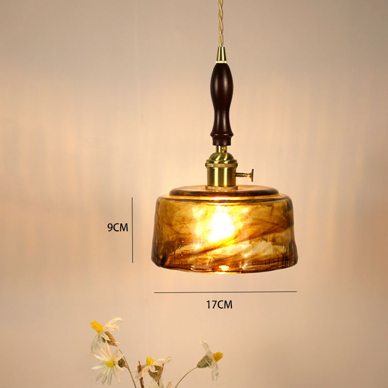 Lámpara de vidrio de ámbar retrógrado de latón nostálgico estilo tranquilo dormitorio dormitorio comedor bar portail candelabro