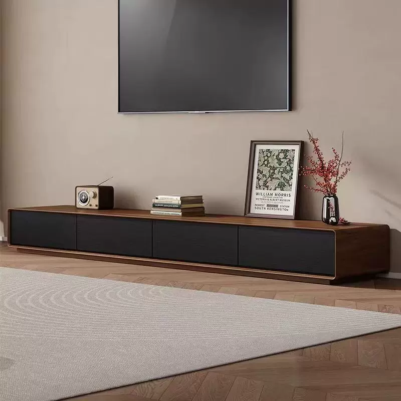 落地实木电视柜茶几组合小户型客厅简约现代高端胡桃背景墙电视柜