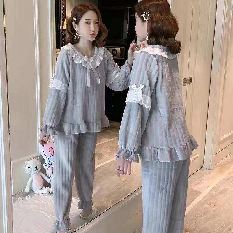 Pijamas de invierno las mujeres coral fleece dulce lindo Otoño e Invierno engrosada franela corte princesa estilo desgaste del hogar traje