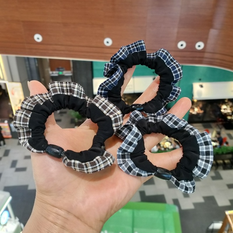 简约高级格纹冰丝面膜小肠发圈女柔软高弹力头绳发饰皮筋发绳头饰