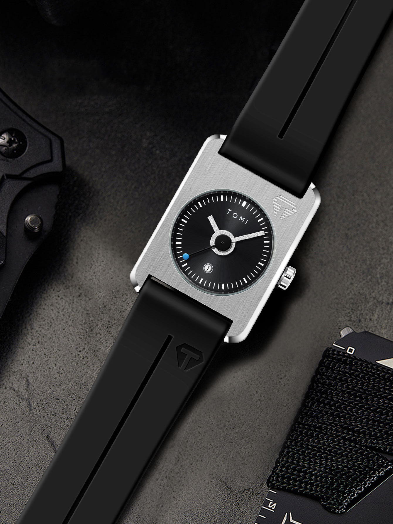 Square Quartz Watch For Men Korean Style Rubber Strap Fashionable_voghion.com