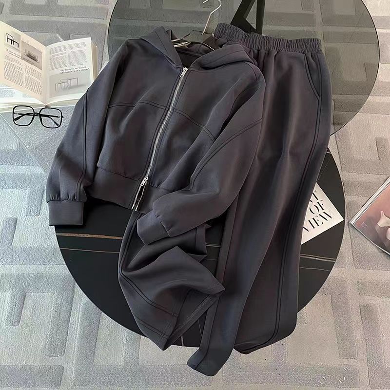 简约休闲运动套装女2024年秋冬新款时尚洋气拉链卫衣阔腿裤两件套