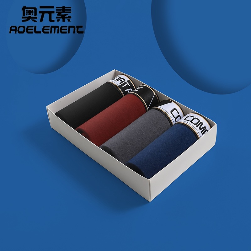 Caja de regalo de 4 piezas ropa interior para hombres pantalones cortos de boxeador para hombres cómodos transpirables personalidad de moda cintura media pantalones cortos de boxeador juvenil