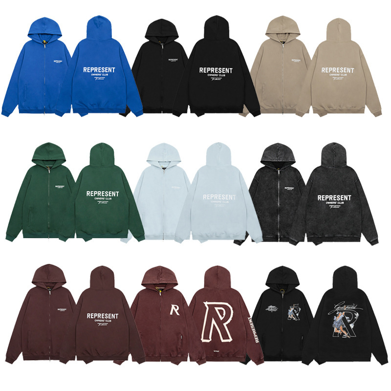 Heavyweight Correct Represent Autumn and Winter New Cardigan Hooded Sweatshirt Men's Zipper Couple American High Street Slogan Heavyweight Correct Represent Autumn and Winter New Cardigan Hooded Sweatshirt Men's Zipper Couple American High Street Slogan