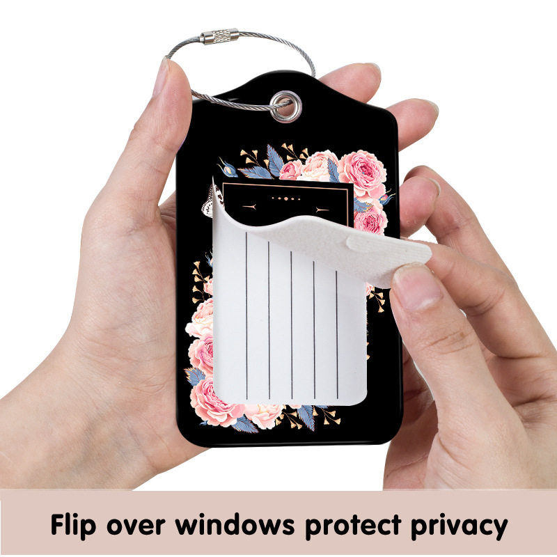 Etiqueta de equipaje de 2 piezas etiqueta de maleta, adorable etiqueta de bolsa de cuero PU única etiqueta de identificación de cobertura de privacidad etiqueta de identificación