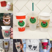 跨境亚马逊热销手工针织圣诞节杯套防烫水杯隔热玻璃奶茶保护套