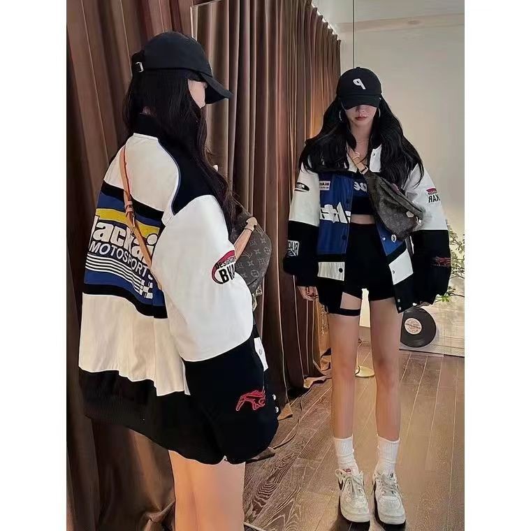 Hombres y mujeres de estilo americano retro carreras béisbol uniforme primavera y otoño ins marca de moda frito Arcade coche traje pareja chaqueta capa superior