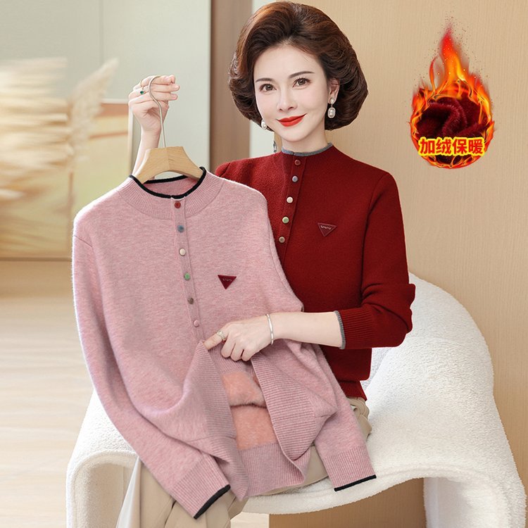 妈妈秋装喜婆婆洋气上衣针织衫中老年女冬季装新款本命年大码毛衣|undefined