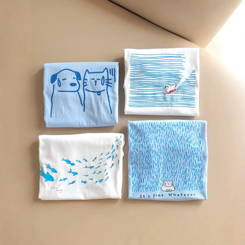 26Ss Summer Beach Cool Dog Surfing Creative Print Short Sleeve T-Shirt Unisex Couple Sister Matching T-Shirt 26Ss Summer Beach Cool Dog Surfing Creative Print Short Sleeve T-Shirt Unisex Couple Sister Matching T-Shirt