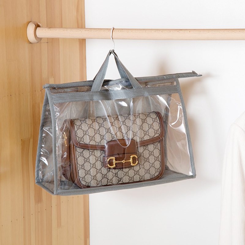 Transparent bag storage bag wardrobe hanging leather bag organization bag household bag dustproof and moisture-proof storage hanging bag