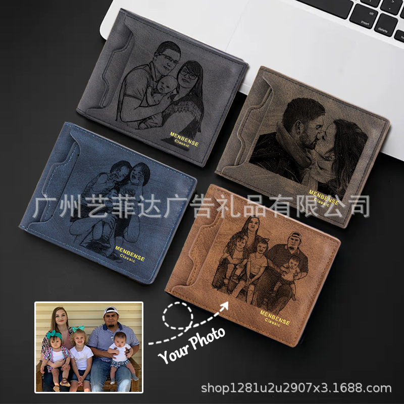 Cross-Border Popular Personalized Photo Engraving Men's Wallet Customized DIY Father's Day Retro Men's Coin Purse
