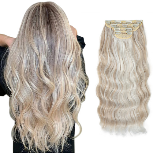 Amazon foreign trade European and American wigs for women with long curly hair, water ripples, four-piece set of hair clips, chemical fiber hair extensions, hair