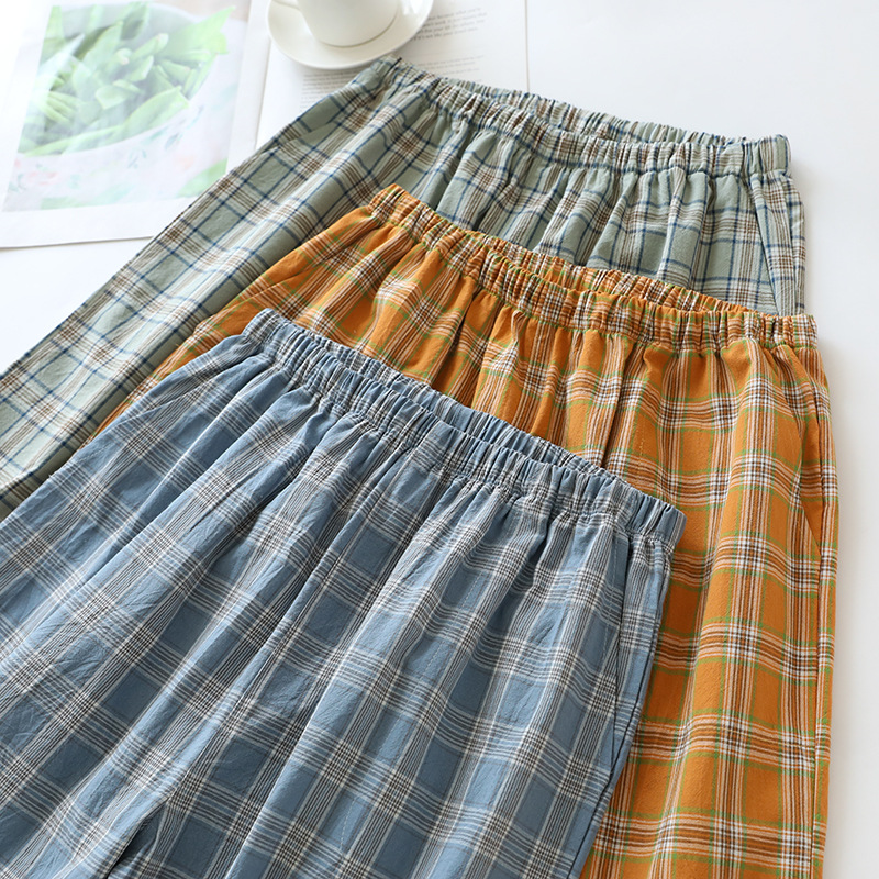 Plaid Comfortable Living Men's Shorts | Spring, Summer, And Autumn Pure Cotton Thin Loose Five Quarter Sleepers Are A Must-have For Home Use_voghion.com