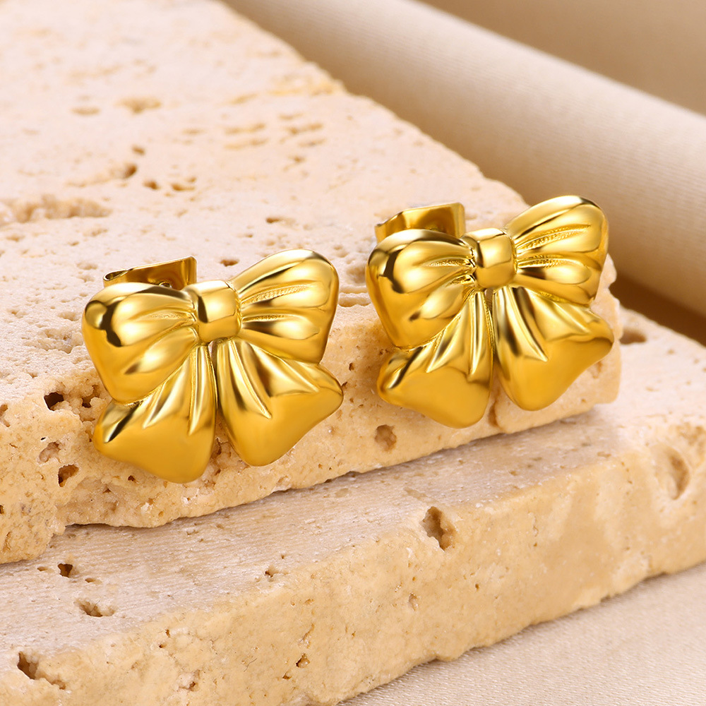 Stone-Free Inlay Material PVD Coated Real Gold Plated Bow Knot 304 Stainless Steel Simple Style Classic Style Waterproof Non Tarnish Ear Studs
