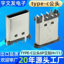 高导铜typec公头6P立贴SMT贴片快充H=11.1 AI机器充电typec插头