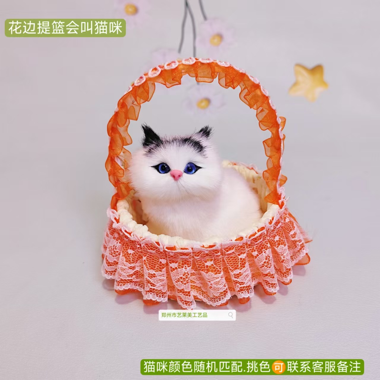 주황색 레이스 바구니 고양이는 짖을 수 있습니다