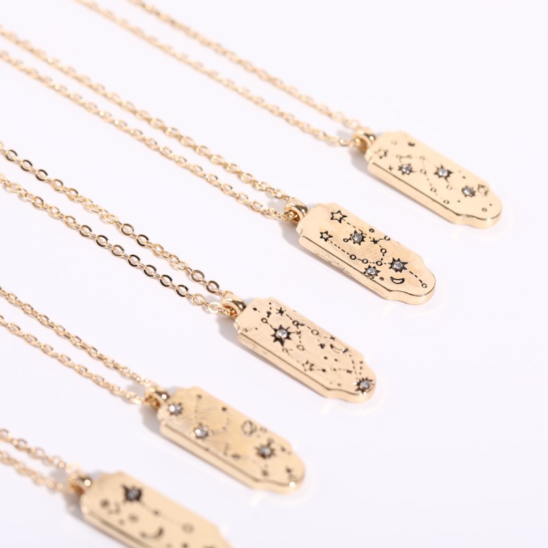 Retro 12 Constellation Pendant Tag Necklace Star Pattern Diamond Clavicle Chain Sweater Chain display picture 8