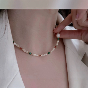 Colorful Beaded Necklace Light Luxury Niche Freshwater Pearl Clavicle Chain Women's Elegant Necklace 2024 Internet Celebrity Popular Accessories