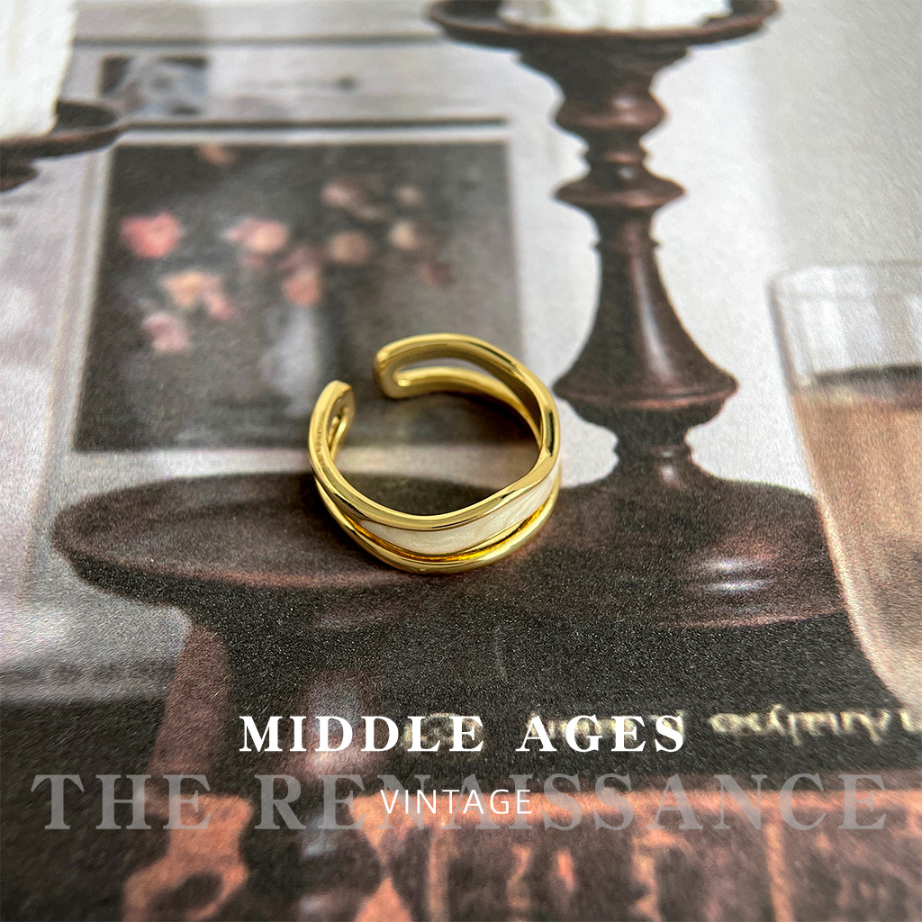 Vintage white oil drip double ring high-end ring jewelry