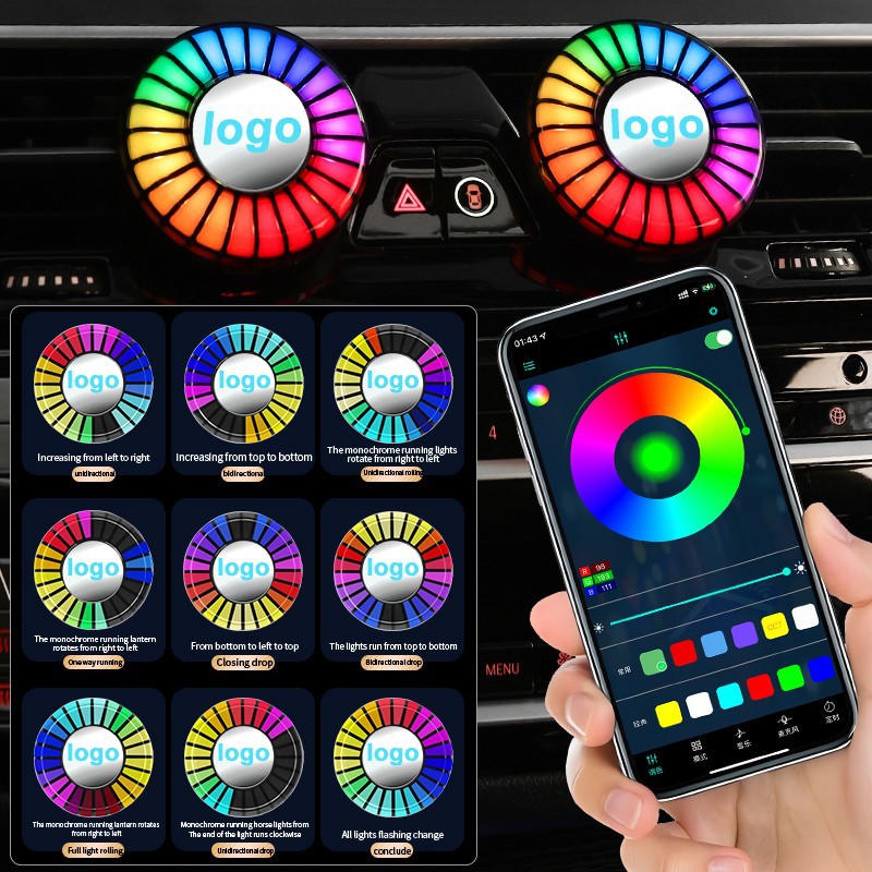 Lámpara de salida de aire del coche lámpara de ambiente lámpara de ritmo de música lámpara LED lámpara modificada lámpara de aromaterapia lámpara interior de la aplicación lámpara transfronteriza