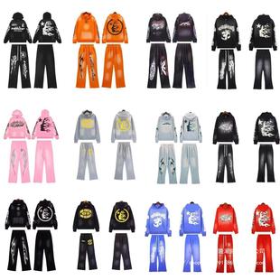 hellstar American Letter Printing Casual Retro Trendy Brand Loose Hooded Sweat for Men and Women Couple Same Style suit