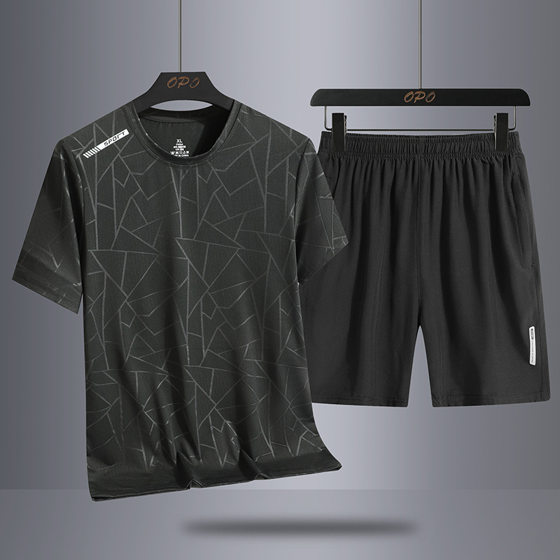 Fábrica directa 2025 nuevos pantalones cortos de mangas cortas de hielo dos piezas delgadas transpirables camisetas frías con un juego deportivo casual