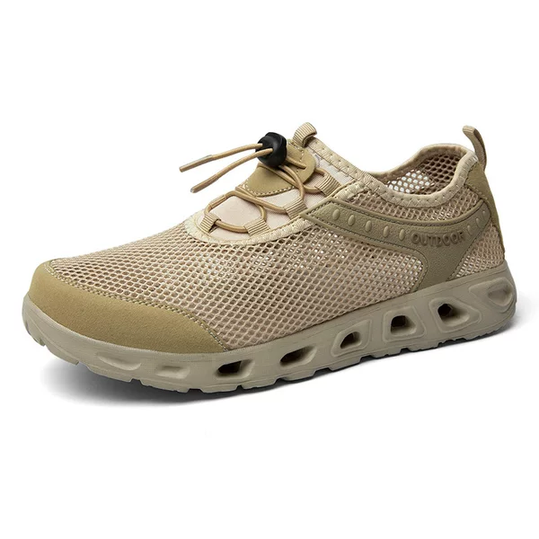 Men's Shoes, Spring and Summer Low-Cut Slip-On Shoes, Hollow Breathable Mesh Shoes, Outdoor Large Size Hiking and Running Sneakers
