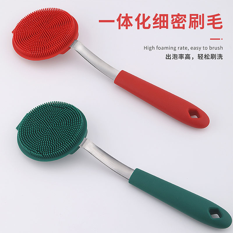 Estropajo de silicona, cepillo para lavar platos, herramienta de cocina, suave y que no daña los revestimientos, cepillo de limpieza de mango largo, herramienta para limpiar ollas que ahorra trabajo.